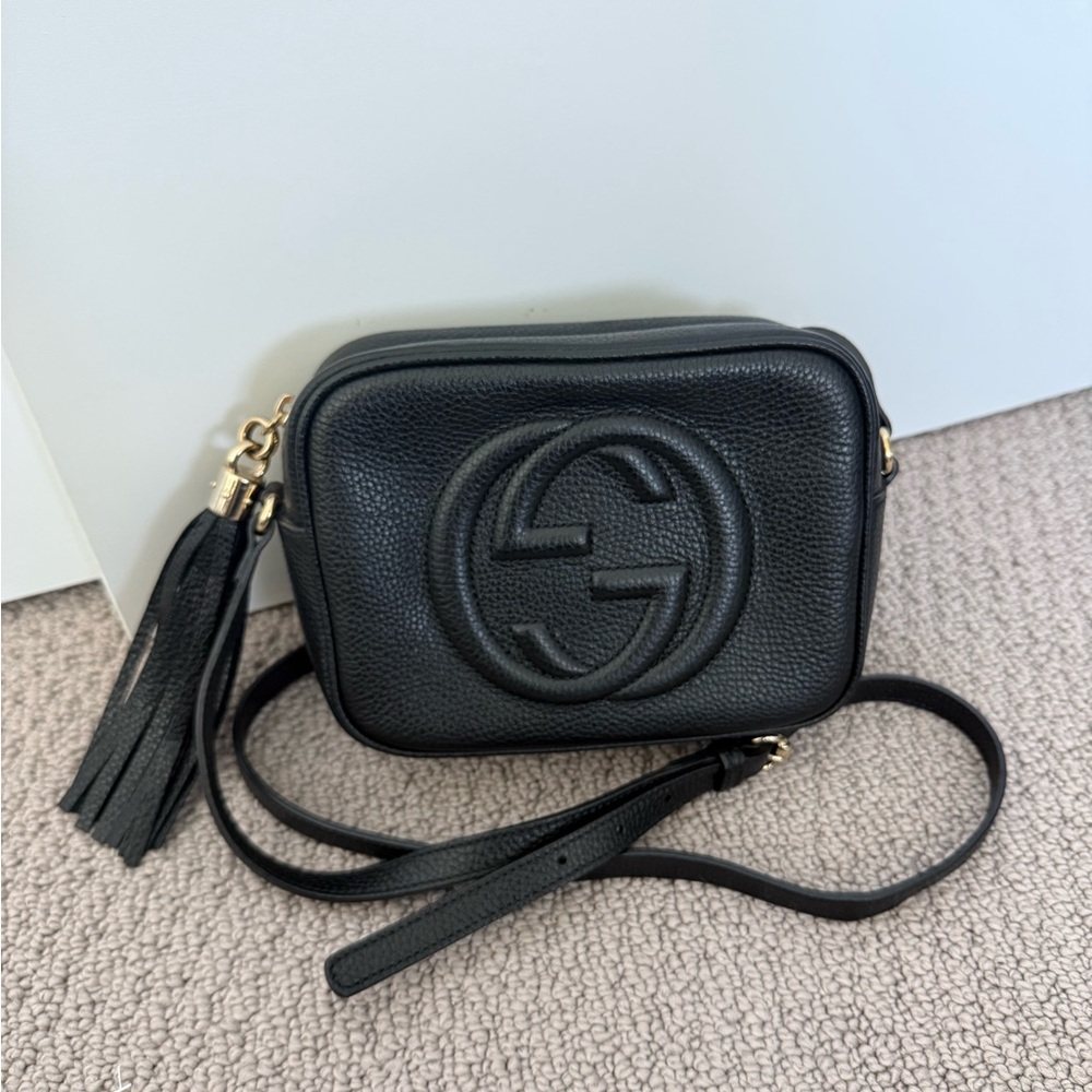 Gucci Black Leather Crossbody Bag with Tassel